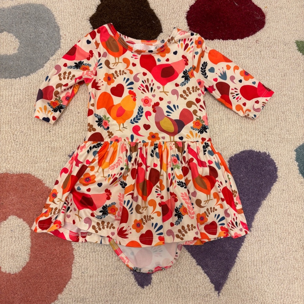 Mila & Rose Colorful Chicken Print Baby Romper Dress